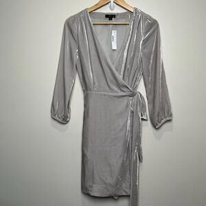 J. Crew NWT Womens Velvet Wrap Dress Silver Lined 3/4 Sleeve Side Tie‎ Size 0